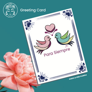 Para Siempre Pájaro Pink & Teal | Forever Love Greeting Card